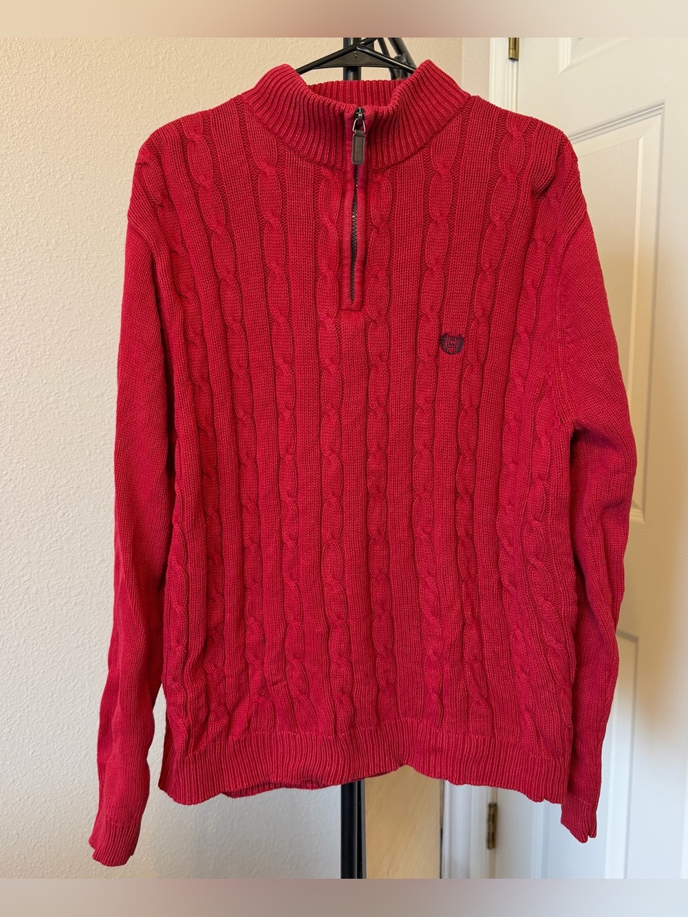 vintage Chaps men’s M red cable knit cotton sweater 1/4-zip mock neck academia
